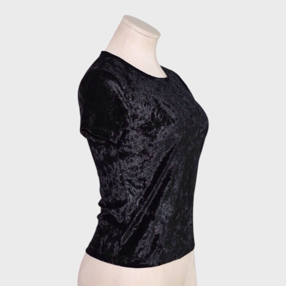 Hollister Black Crushed Velvet Short Sleeve Top - Picture 2 of 5